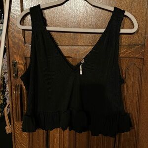 XS Free People Black Ribbed Peplum Top